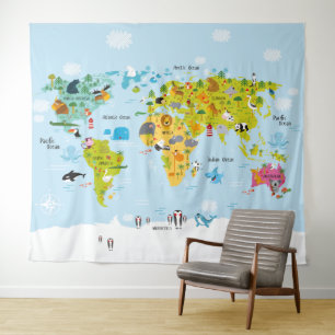 Kinder Weltkarte Schlafzimmer Hintergrund Teppich Wandteppich