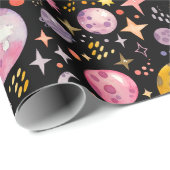 Kinder Weltraum Mondsterne Sterne Schwarze Farbe G Geschenkpapier (Rolleneckpunkt)