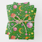 Kinder Weltraum Planet grüner Hintergrund Geschenkpapier Set (Beispiel)