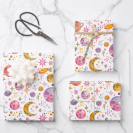 Kinder Weltraum Planet weiße Farbe Geschenk Geschenkpapier Set