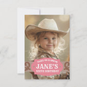 Kinder Western Geburtstag Rosa/Braun Foto Dankeskarte (Vorderseite)