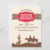 Kinder Western Geburtstag Rot & Braun Party Einladung (Vorderseite)