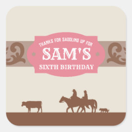 Kinder Western Geburtstagsparty Pink/Brown Vielen Quadratischer Aufkleber