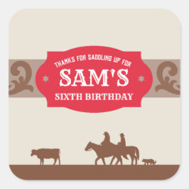 Kinder Western Geburtstagsparty Rot/Braun Danke Quadratischer Aufkleber