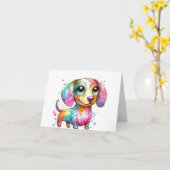 Kinder Whimsical Dackel Welpenkarte Karte (Gelbe Blume)