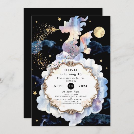 Kinder Whimsical Dragon Geburtstag Einladung (Vorne/Hinten)