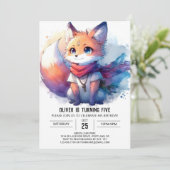 Kinder Whimsical Fox Geburtstag Einladung (Stehend Vorderseite)