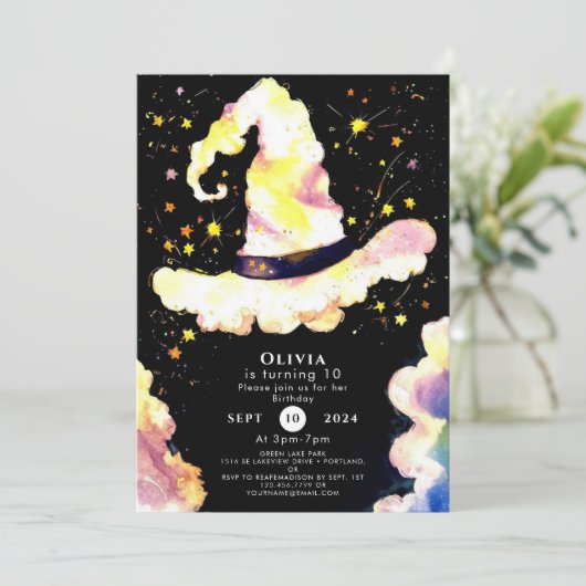 Kinder Whimsical Magic Wizard Geburtstag Einladung (Stehend Vorderseite)