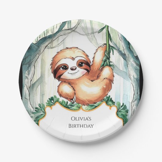 Kinder Whimsical Sloth Geburtstag Pappteller (Vorderseite)