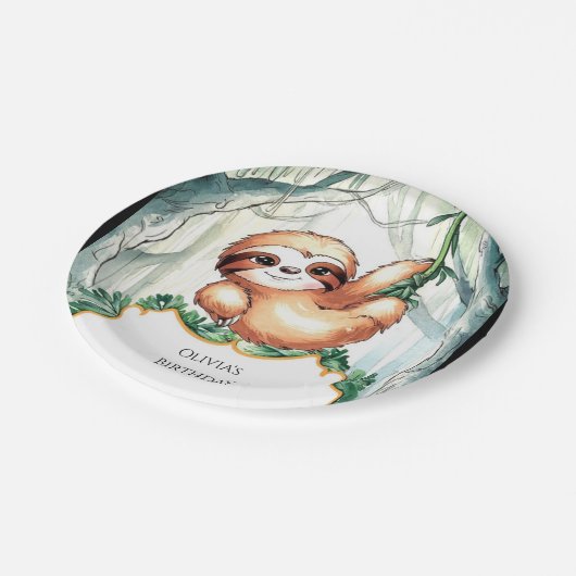 Kinder Whimsical Sloth Geburtstag Pappteller (Schrägansicht)