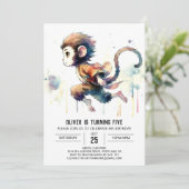 Kinder Whimsischer Affe Geburtstag Einladung (Stehend Vorderseite)