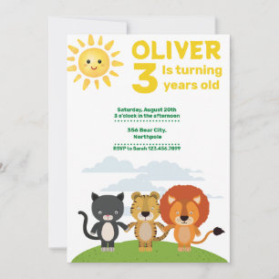 Kinder Wilde Niedliche Tiere 3. Geburtstag Einladung