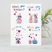 Kinder Wooly Critters 4xValentinstag Card Feiertagskarte (Stehend Vorderseite)
