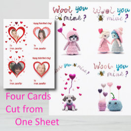 Kinder Wooly Critters 4xValentinstag Card Feiertagskarte