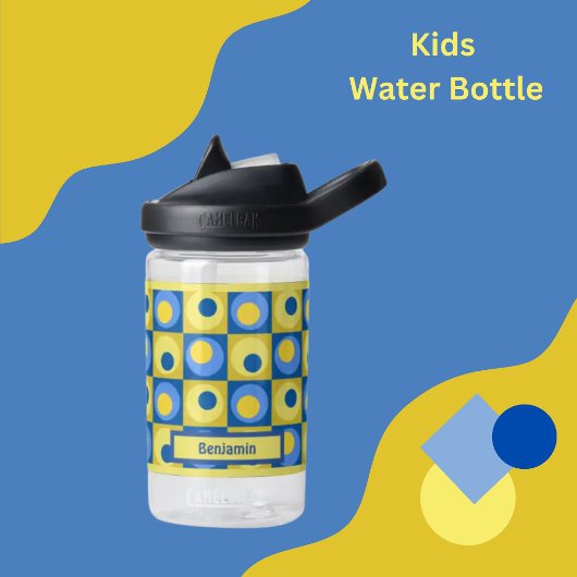 Kinder Yellow Blue Personalisiert Dot Square Thema Trinkflasche