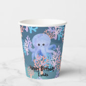 Kinder Zauberoktopus unter blauem Meeresspiegel Pappbecher (Vorderseite)