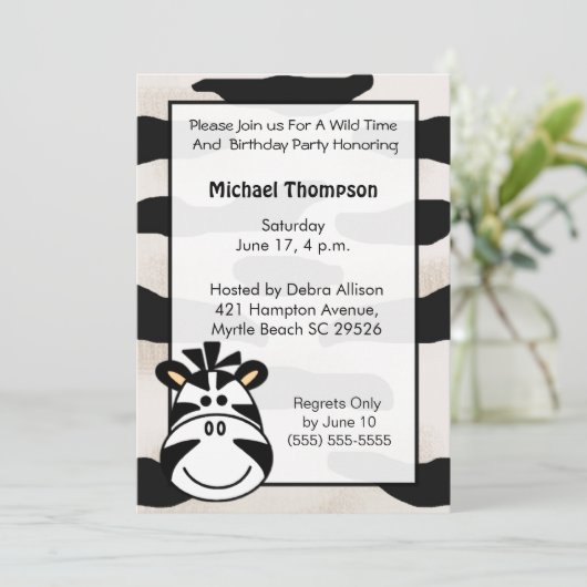 Kinder Zebra Geburtstagsparty Einladung (Stehend Vorderseite)
