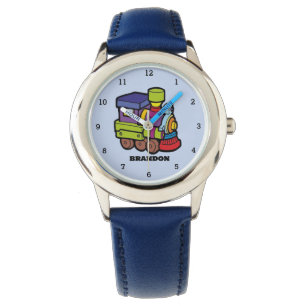 Kinder Zug Jungen Blau Benutzerdefinierter Name Armbanduhr