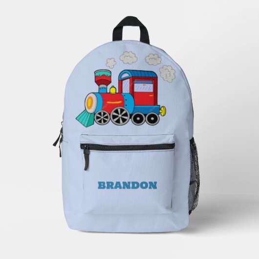 Kinder Zug Jungen Blau Benutzerdefinierter Name Bedruckter Rucksack (Vorderseite)