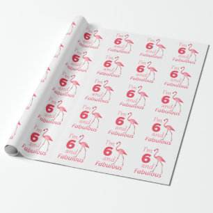 Kinder zum 6. Geburtstag Niedlich Pink Flamingo Geschenkpapier