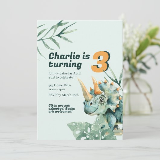 Kinder zum Geburtstag Einladung Dinosaurier Thema (Stehend Vorderseite)