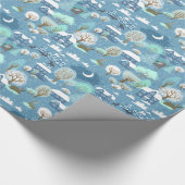 Kinderähnliche Winterlandschaft in Blues Wrapping Geschenkpapier (Ecke)