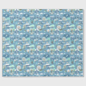 Kinderähnliche Winterlandschaft in Blues Wrapping Geschenkpapier (Flach)