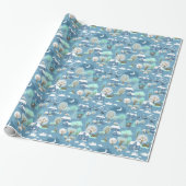 Kinderähnliche Winterlandschaft in Blues Wrapping  Geschenkpapier (Ungerollt)