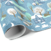 Kinderähnliche Winterlandschaft in Blues Wrapping Geschenkpapier (Rolleneckpunkt)
