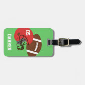 Kinderamerikanischer Fußball und roter Sturzhelm Gepäckanhänger (Vorderseite horizontal)