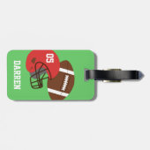 Kinderamerikanischer Fußball und roter Sturzhelm Gepäckanhänger (Rückseite horizontal)