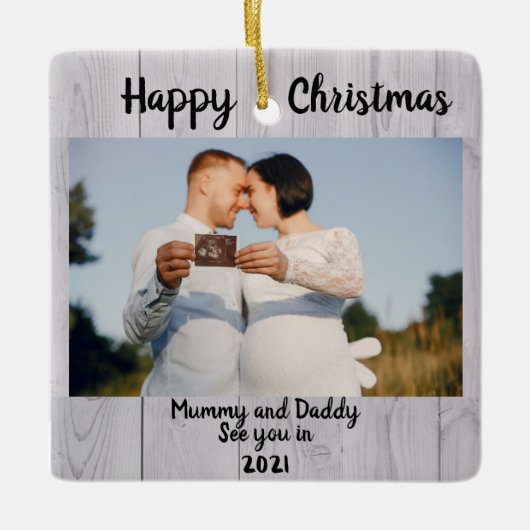 Kinderankündigung, 2 Foto Schwangerschaft, in Erwa Keramikornament (Vorderseite)