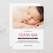 Kinderankündigung in Schwarz, Weiß und Rosa Ankündigung (Vorne/Hinten)