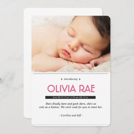 Kinderankündigung in Schwarz, Weiß und Rosa Ankündigung (Vorne/Hinten)