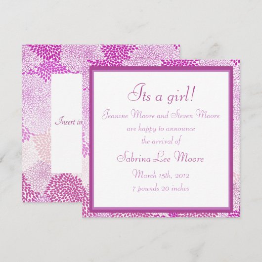 Kinderankündigung (Mädchen) Ankündigung (Vorne/Hinten)