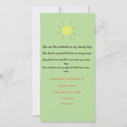 Kinderankündigung mit Gedicht Ankündigung (Vorderseite)