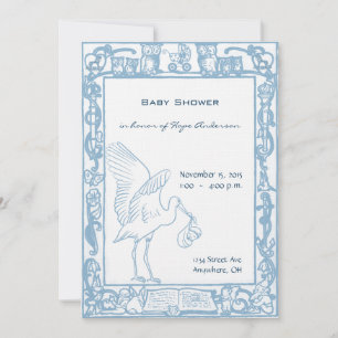 Kinderankündigung mit Storch und Eule an der Grenz Einladung