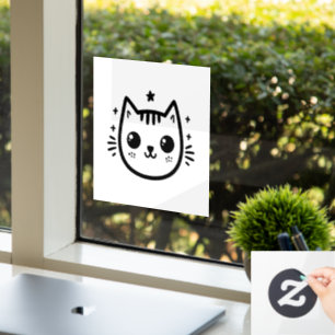 Kinderartiges Zeichn Schwarz und Weiß Minimali Fensteraufkleber