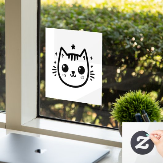 Kinderartiges Zeichn | Schwarz und Weiß | Minimali Fensteraufkleber (Büro)