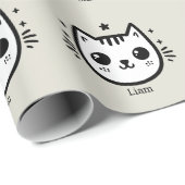 Kinderartiges Zeichn | Schwarz und Weiß | Minimali Geschenkpapier (Rolleneckpunkt)