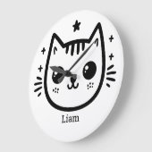 Kinderartiges Zeichn | Schwarz und Weiß | Minimali Große Wanduhr (Winkel)