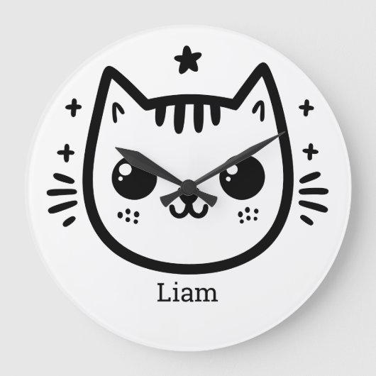 Kinderartiges Zeichn | Schwarz und Weiß | Minimali Große Wanduhr (Vorderseite)