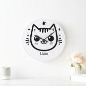 Kinderartiges Zeichn | Schwarz und Weiß | Minimali Große Wanduhr (Zuhause)