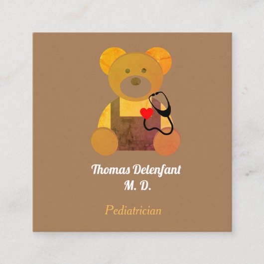 Kinderarzt - orangefarbene Teddy - Stethoskop Quadratische Visitenkarte (Vorderseite)