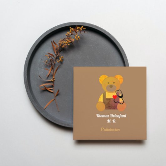 Kinderarzt - orangefarbene Teddy - Stethoskop Quadratische Visitenkarte