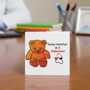 Kinderarzt - Orangenteddy - Stethoscope Quadratische Visitenkarte
