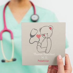 Kinderarzt - Teddy - Stethoscope Quadratische Visitenkarte