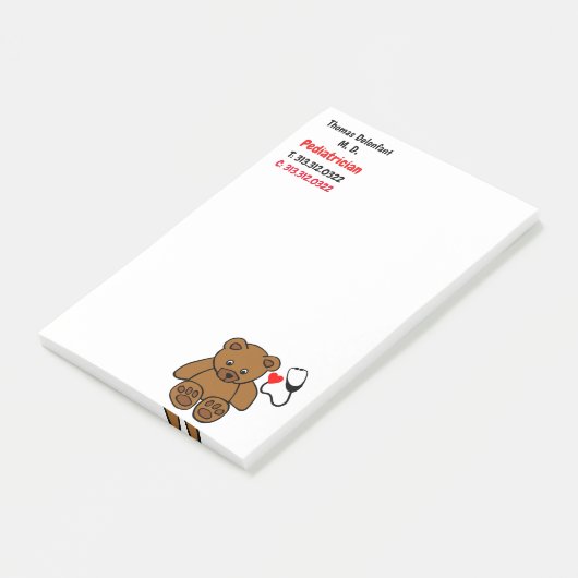 Kinderarzt - Teddy und Herz-Stethoskop Post-it Klebezettel (angewinkelt)