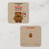 Kinderarzt - Teddy und Herz-Stethoskop Quadratische Visitenkarte (Vorne/Hinten)