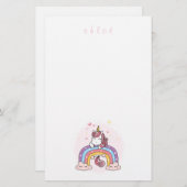 KINDERAUFENTHALT: UNICORN AUF EINEM RAINBODEN BRIEFPAPIER (Vorne/Hinten)